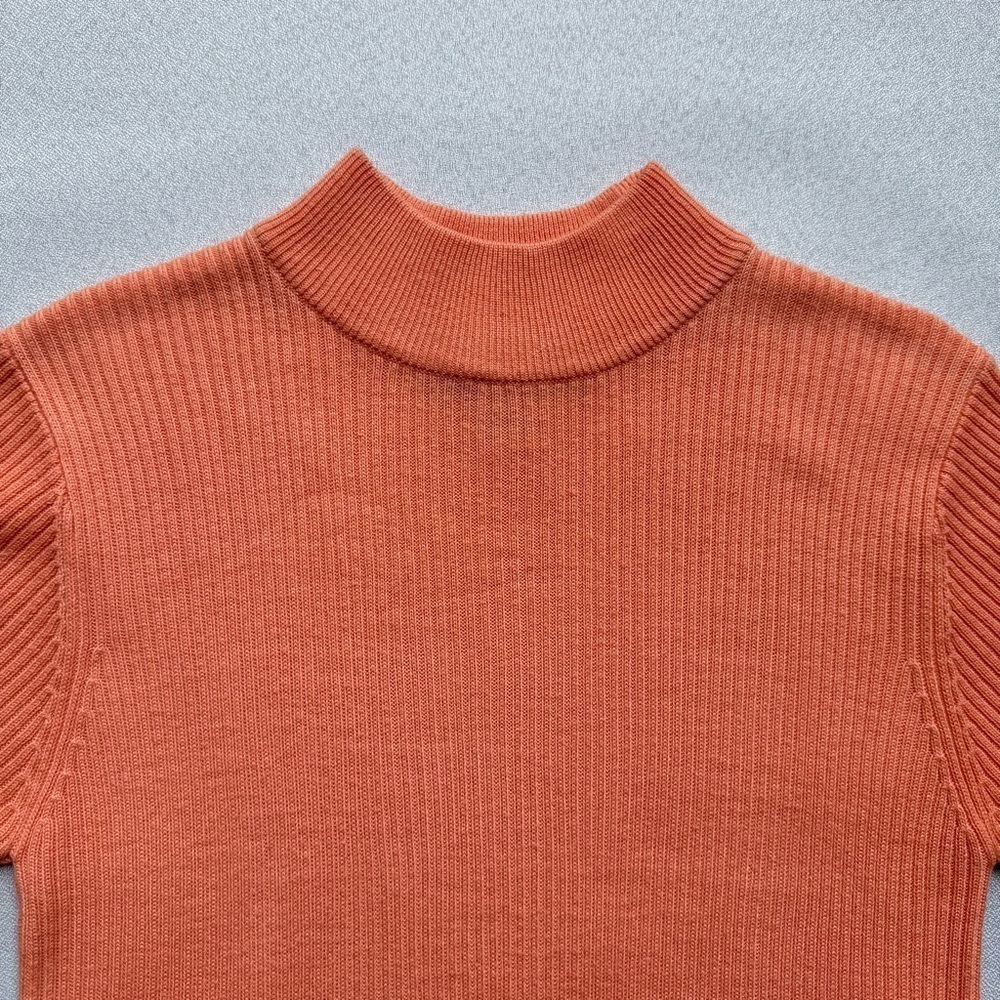 Crystal Kobe Women's Mock Neck Short Sleeve 100% Acrylic Sweater Neon Peach S - Picture 2 of 4